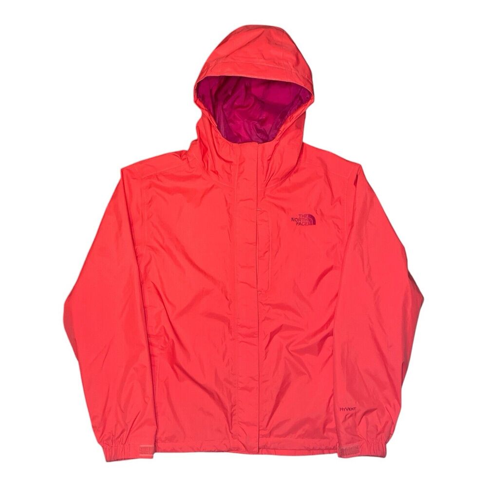 The North Face Womens Jacket Large Red/Pink Hyvent Hooded Rain Coat Windbreaker